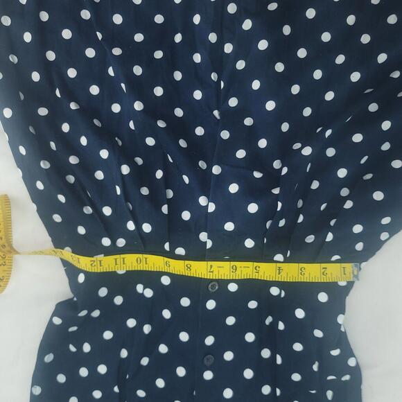 Lauren Ralph Lauren Dark Navy White Polka Dots Tie Waist A-line Size 8 Dress - Picture 8 of 10